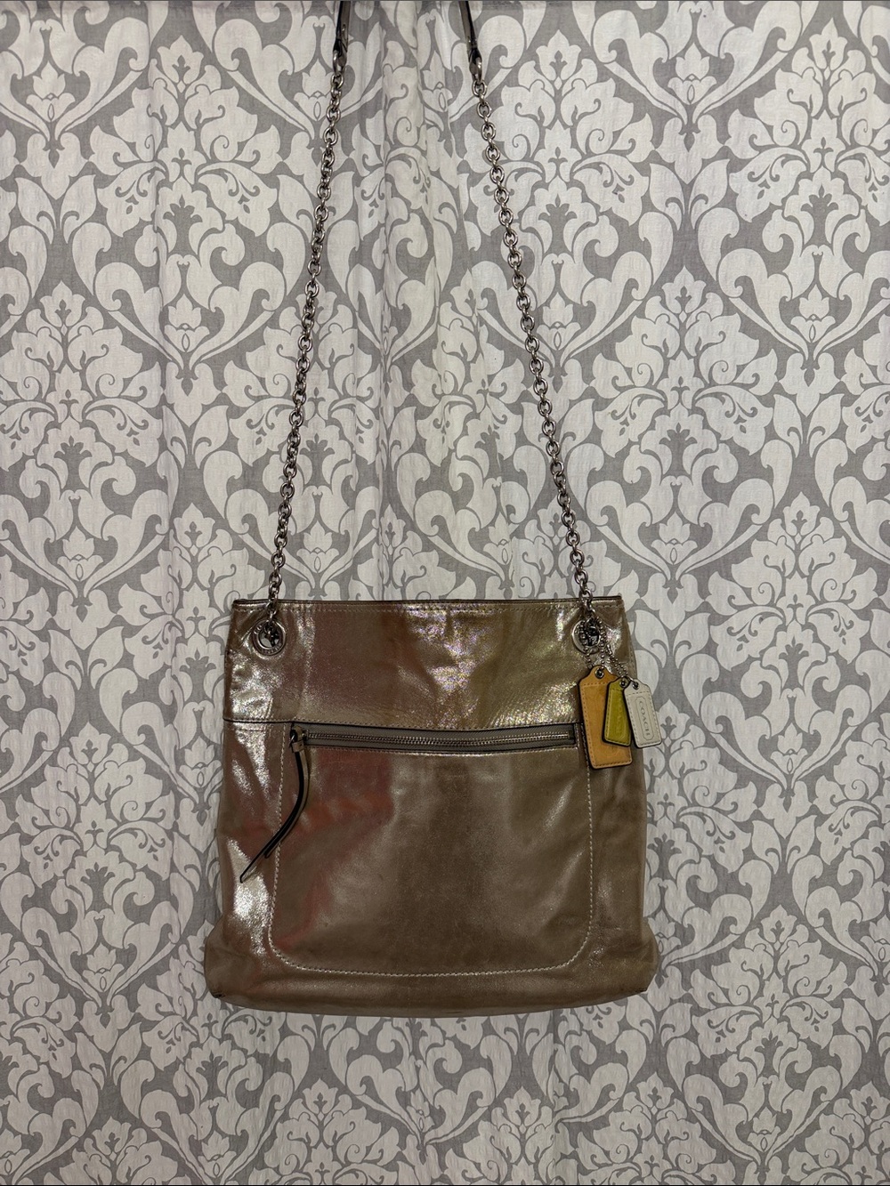 Coach poppy metallic slim tote with sliding chain strap Y2K glam 2012 RARE FIND